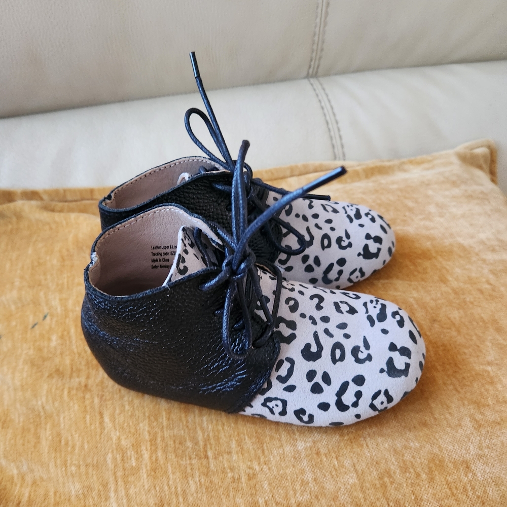 Monkey Feet Black and White Leopard Baby Shoes
